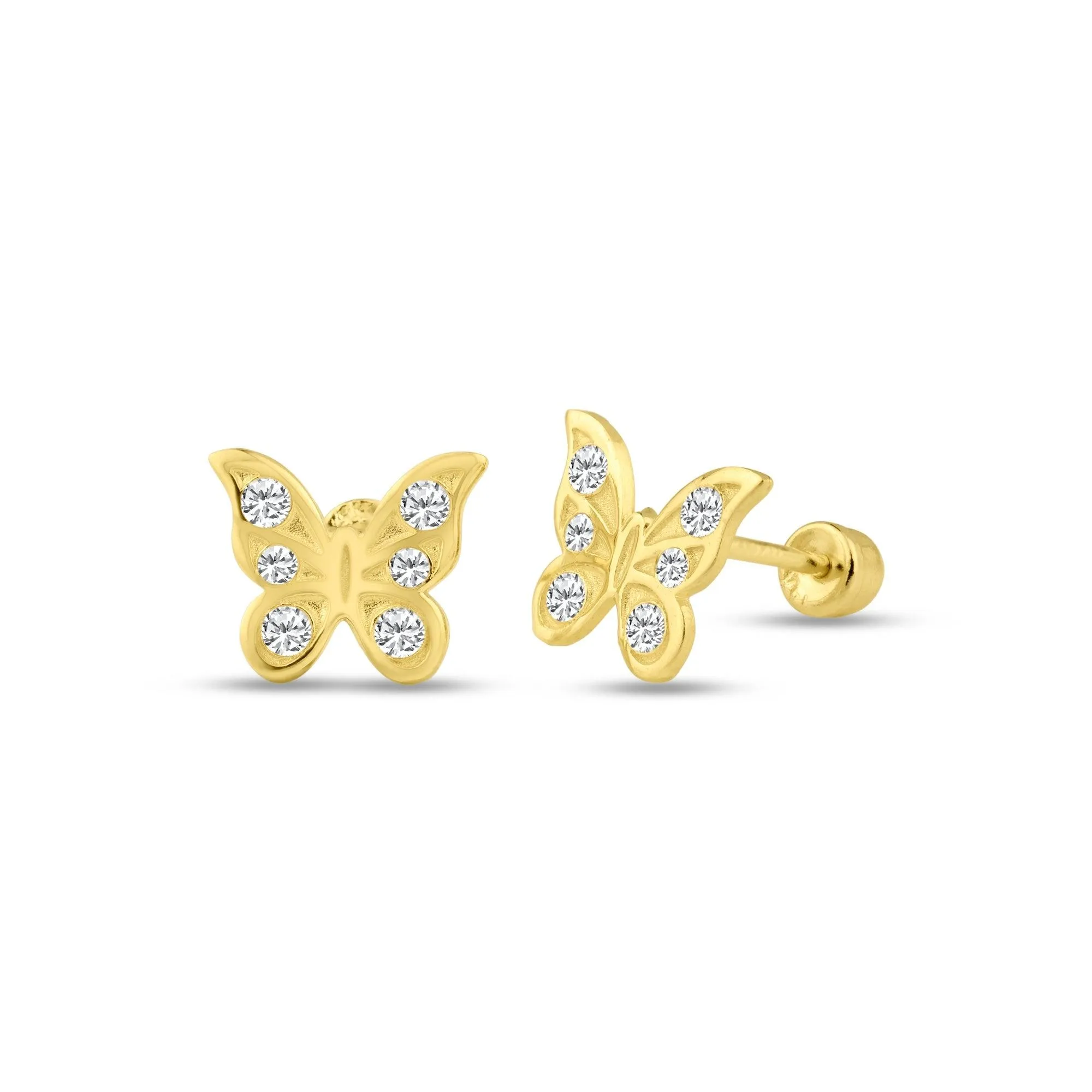 14E00126. - 14 Karat Yellow Gold Butterfly CZ Screw Back Stud Earring