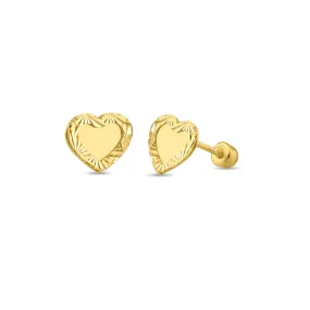 14E00133. - 14 Karat Yellow DC Heart Screw Back Stud Earring