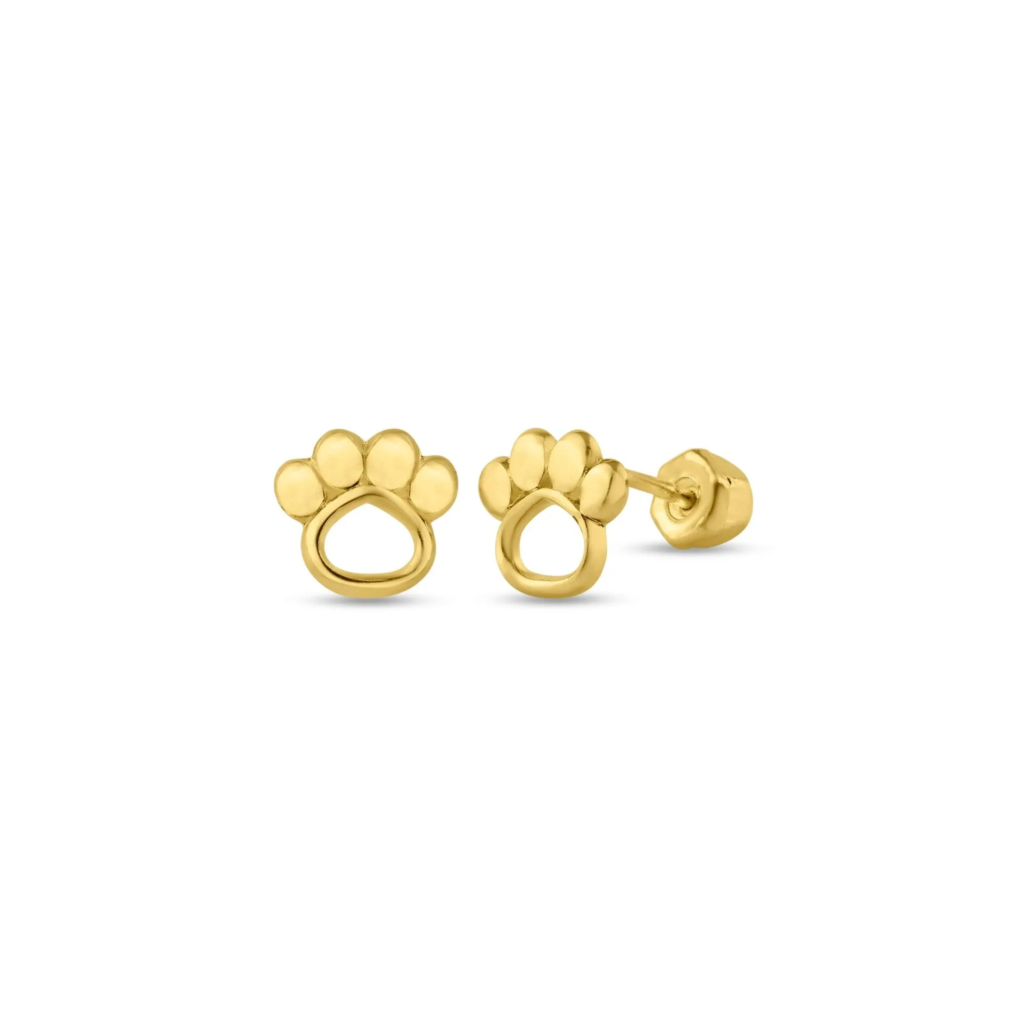 14E00140. - 14 Karat Yellow Gold Open Paws Screw Back Stud Earring