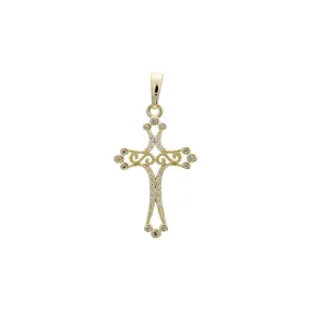 14K Gold Latin cross budded pendant