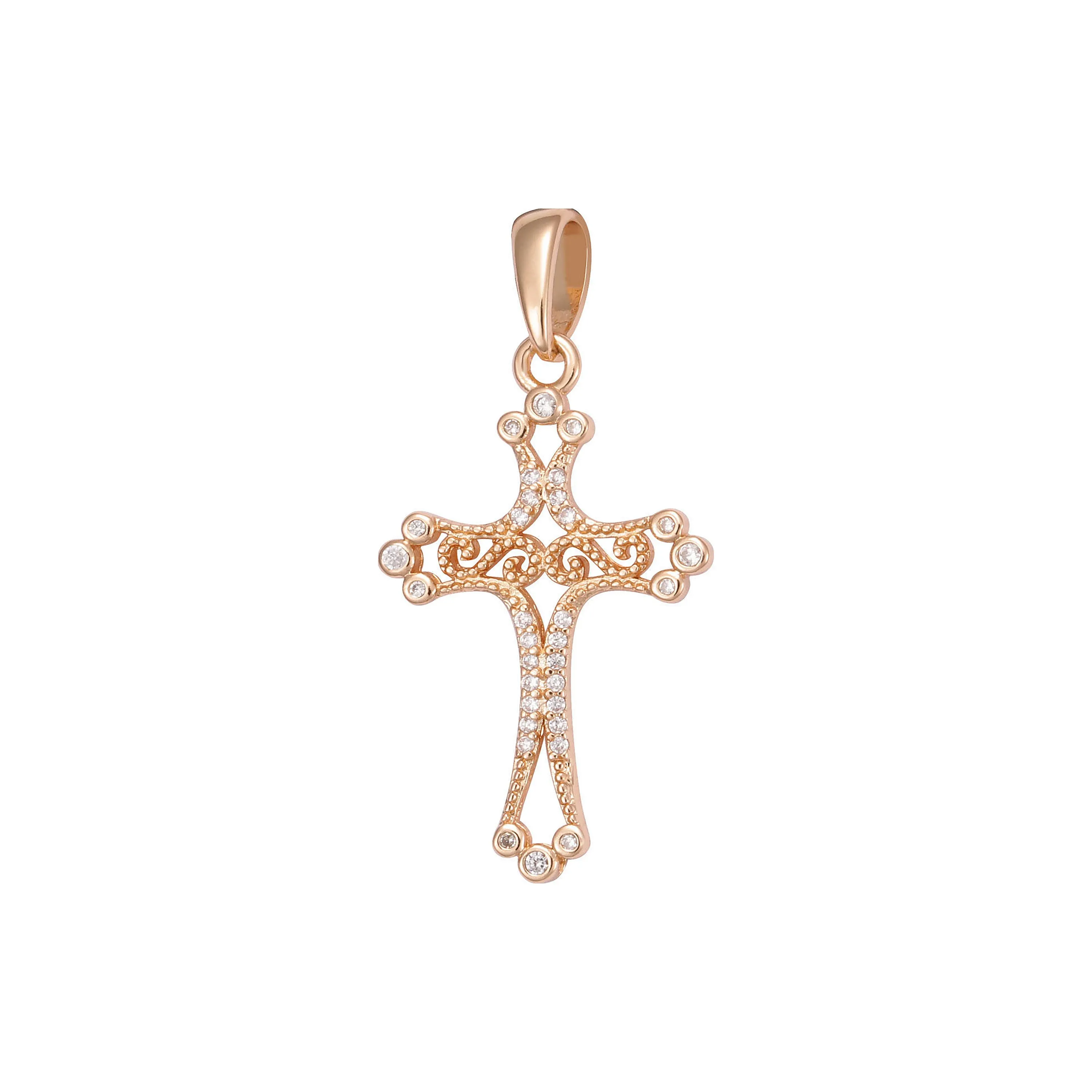 14K Gold Latin cross budded pendant