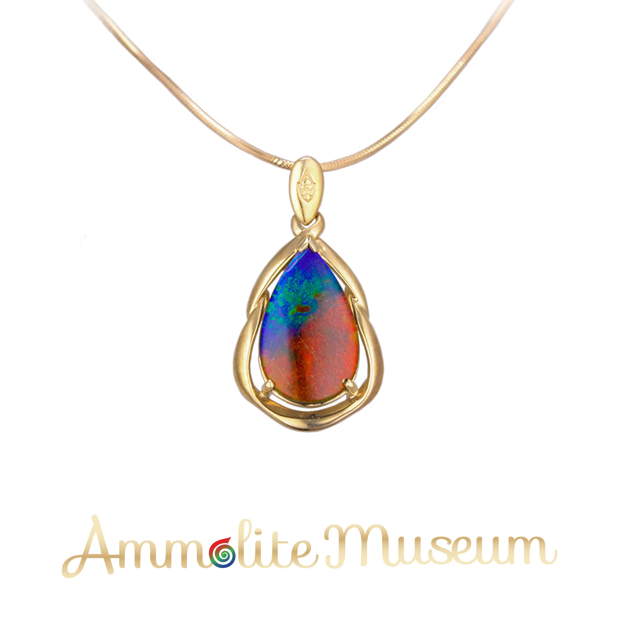 14K Gold Teardrop Ammolite Pendant