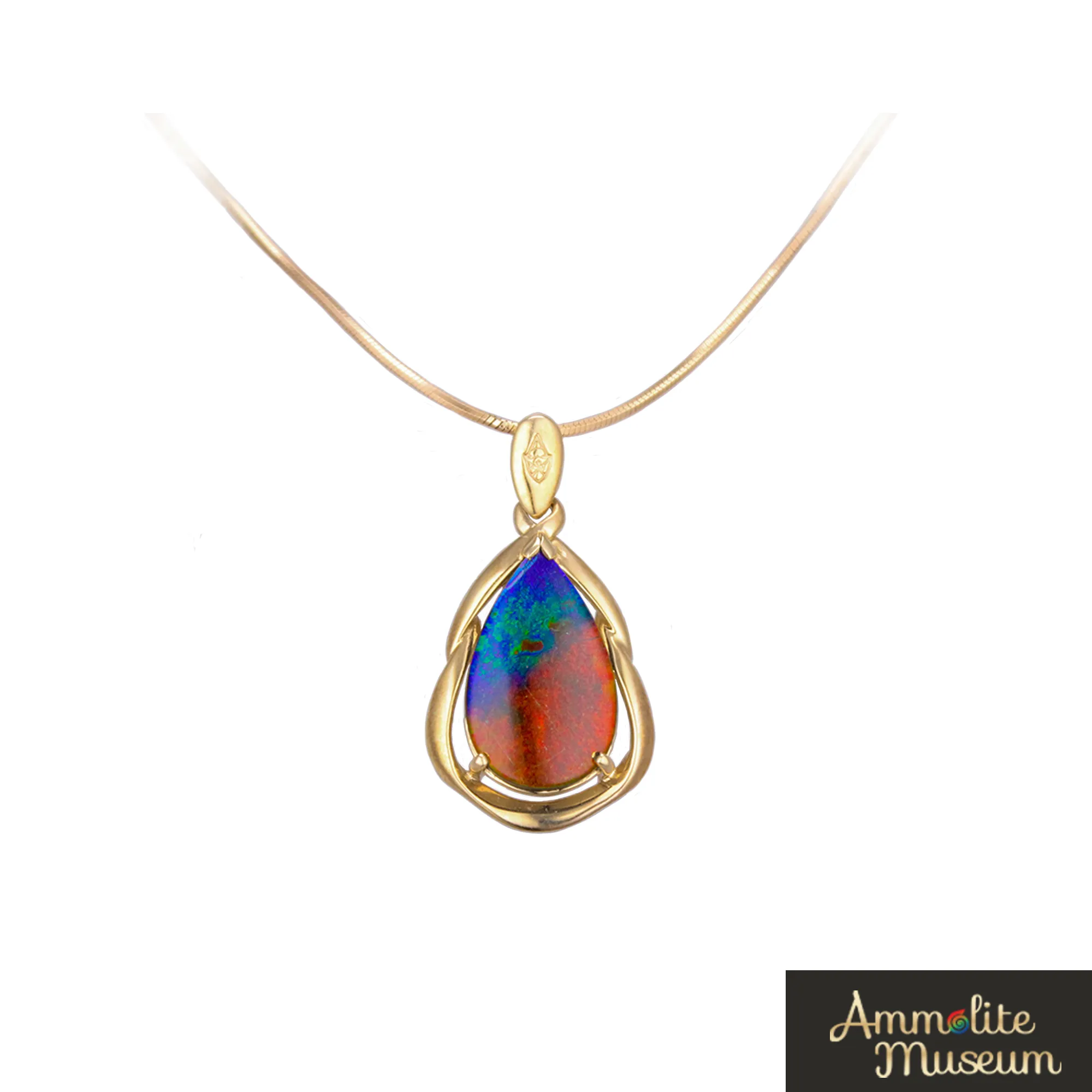 14K Gold Teardrop Ammolite Pendant