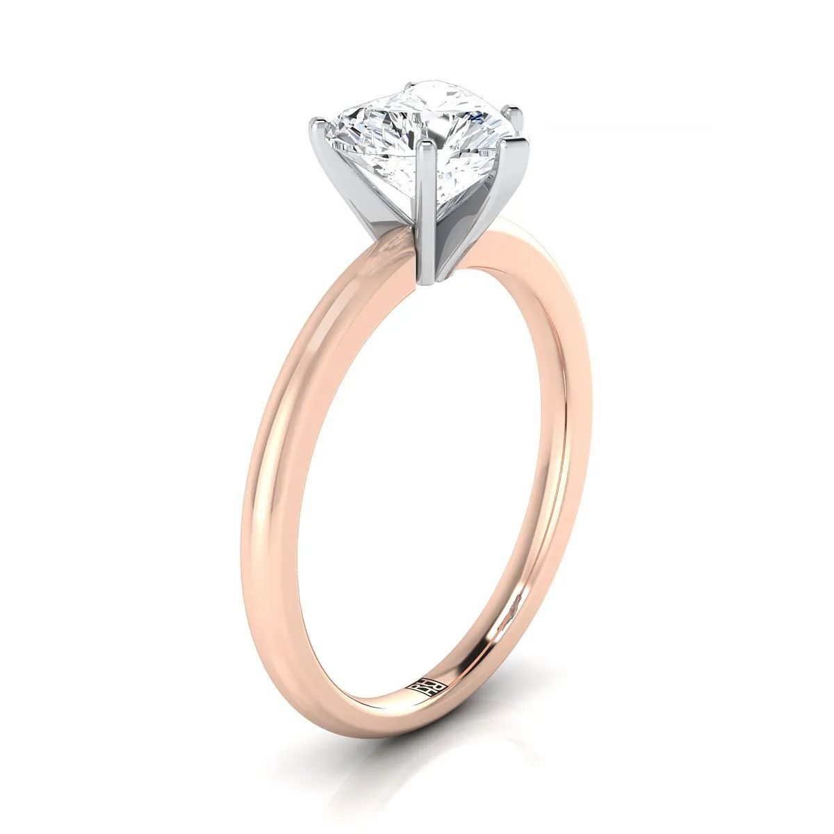 14K Rose Gold Heart Shape Center  Round Comfort Fit Claw Prong Solitaire Engagement Ring