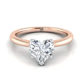 14K Rose Gold Heart Shape Center  Round Comfort Fit Claw Prong Solitaire Engagement Ring