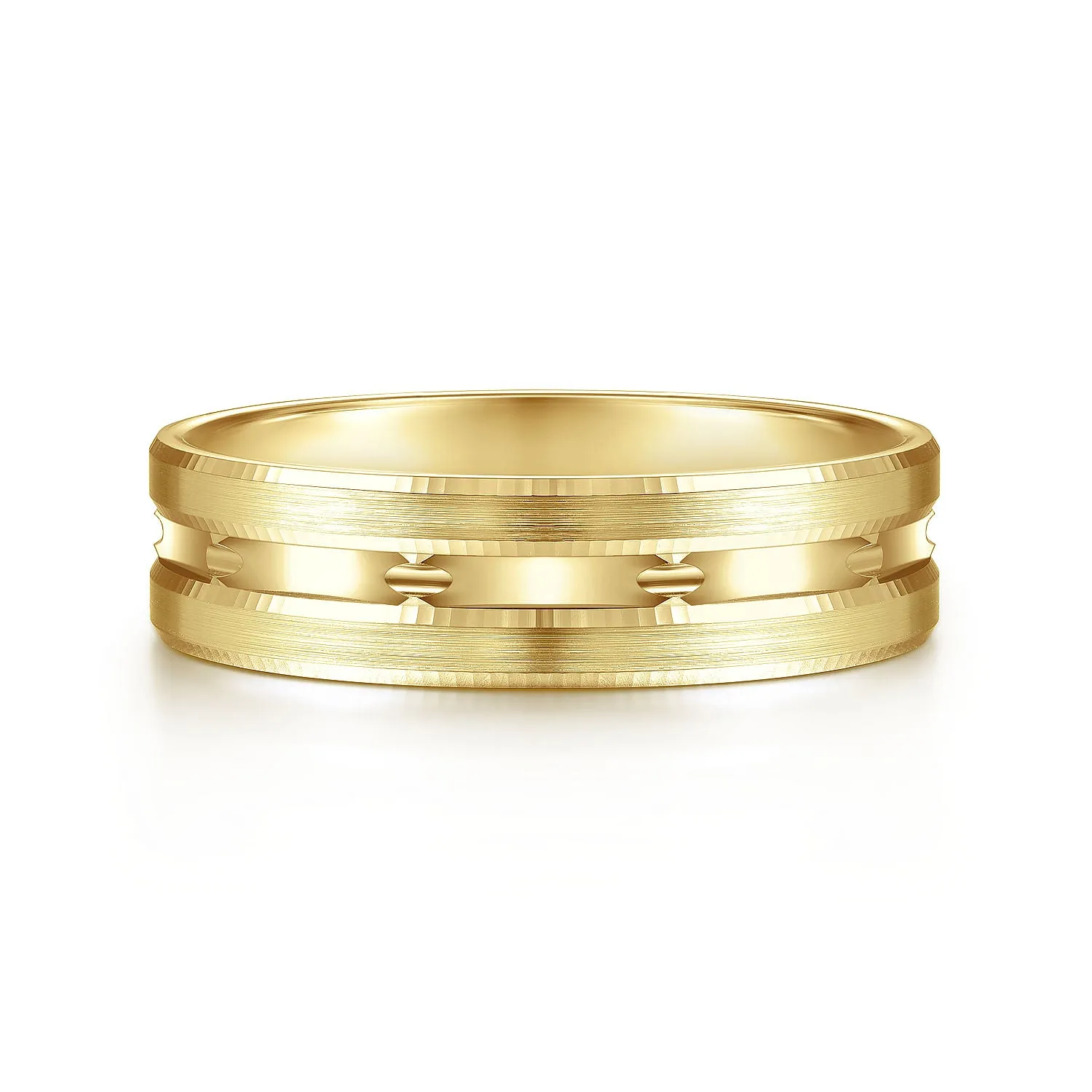 14K Yellow Gold 6mm - Carved Men's Wedding Band in Satin Finish