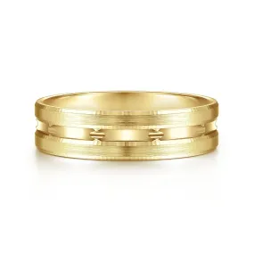 14K Yellow Gold 6mm - Carved Men's Wedding Band in Satin Finish