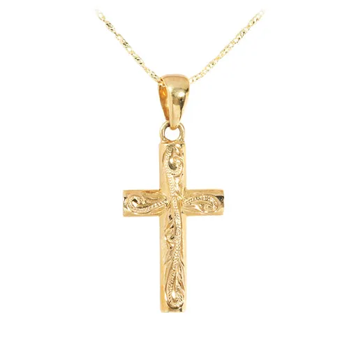 14K Yellow Gold Hawaiian Scroll Cross Pendant (Chain Sold Separately)