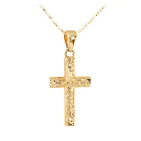 14K Yellow Gold Hawaiian Scroll Cross Pendant (Chain Sold Separately)