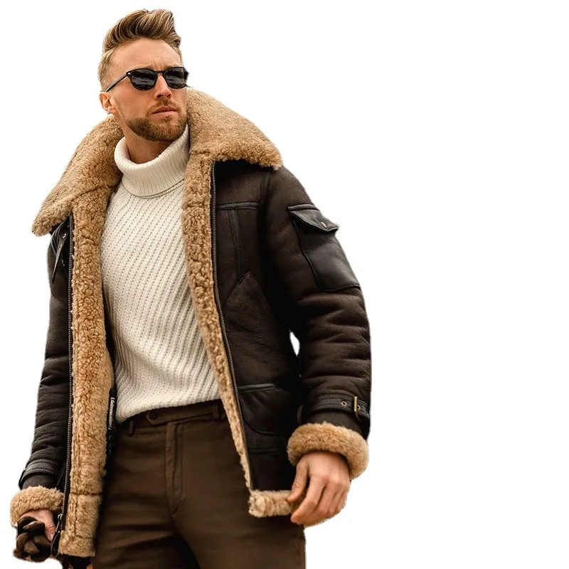 2021 Autumn and Winter New Leather and Fur Men's Jacket Amazon Mid-Length Foreign Trade Wholesale EBay Thickened Jacket