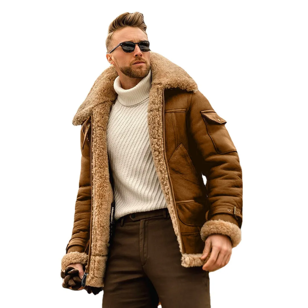 2021 Autumn and Winter New Leather and Fur Men's Jacket Amazon Mid-Length Foreign Trade Wholesale EBay Thickened Jacket