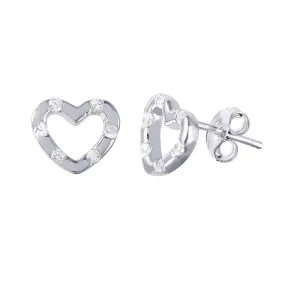 925 Sterling Silver Heart Open Heart CZ Earring - STE01020