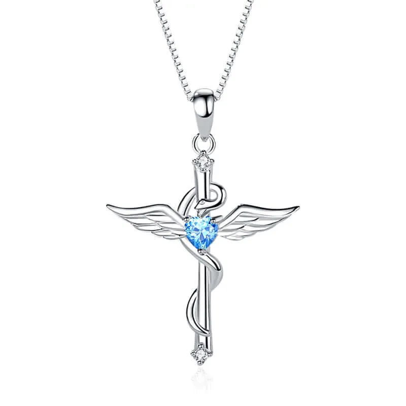 angel wings cross necklace silver