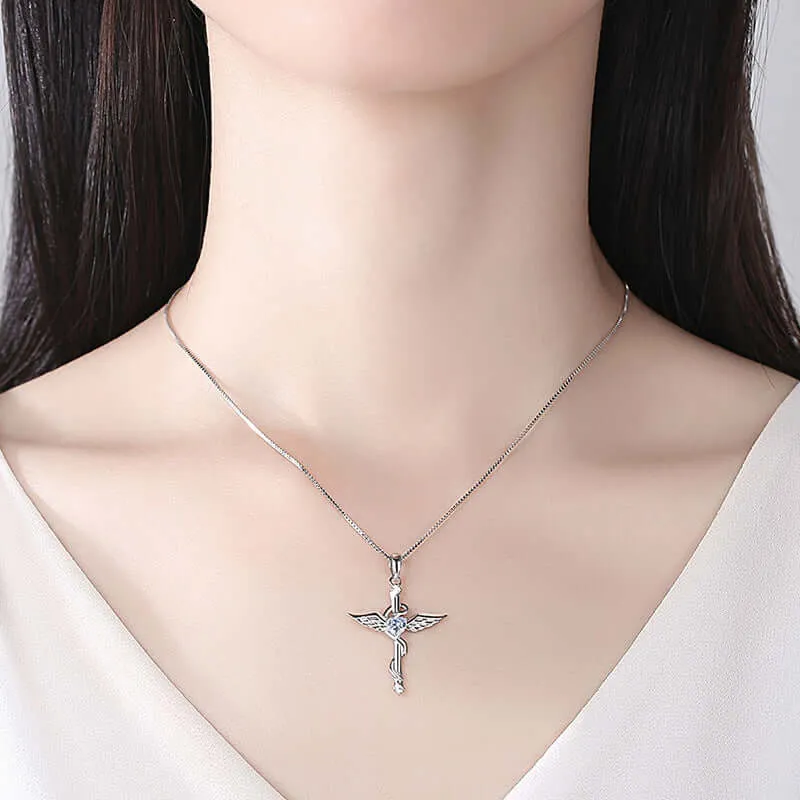 angel wings cross necklace silver