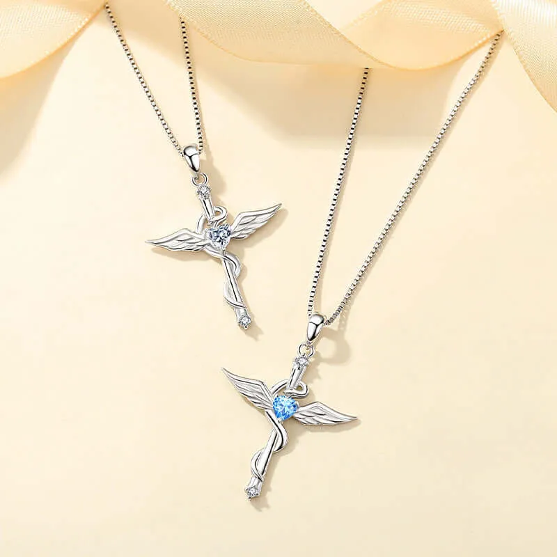 angel wings cross necklace silver