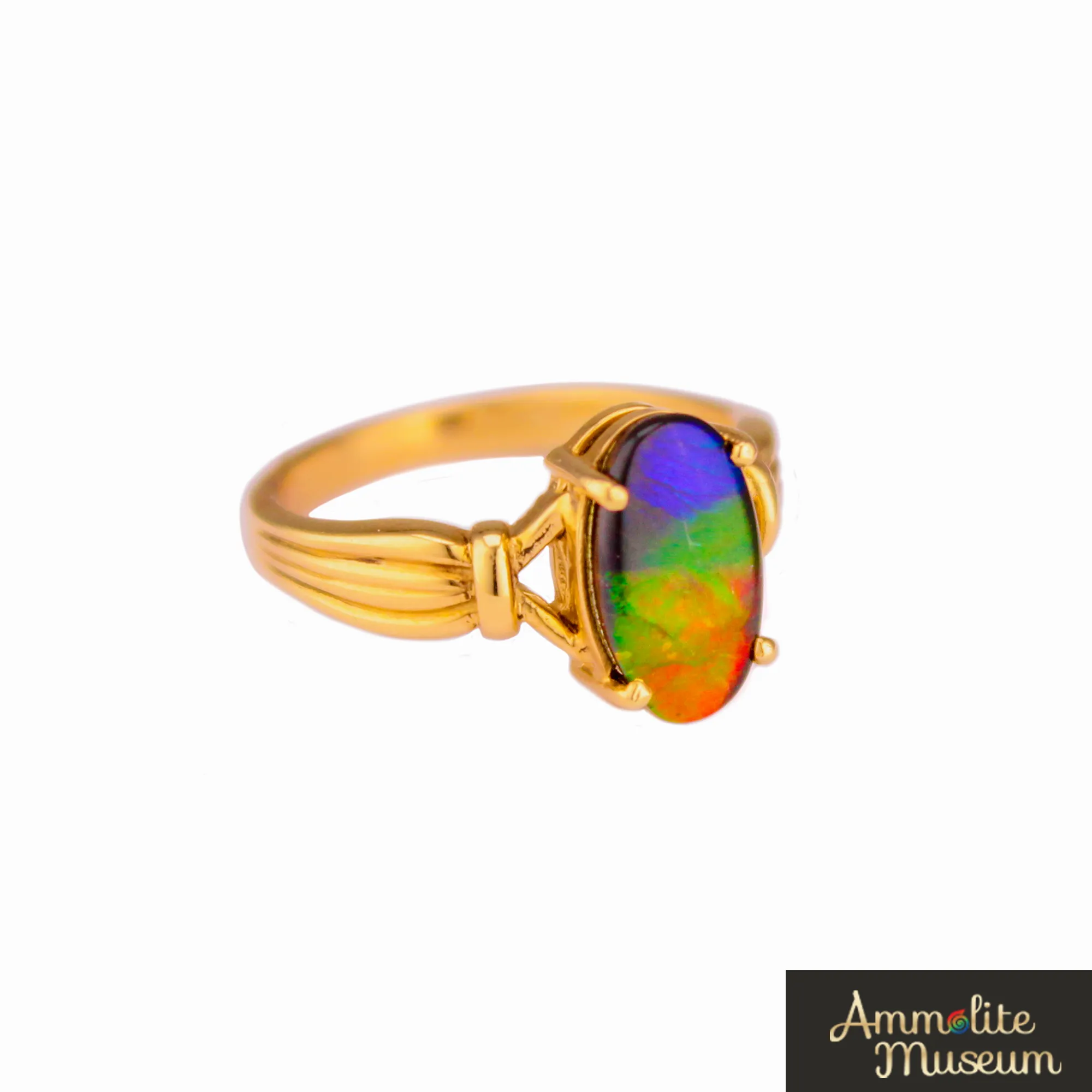 AURORA 14K Yellow Gold Oval Ammolite Ring