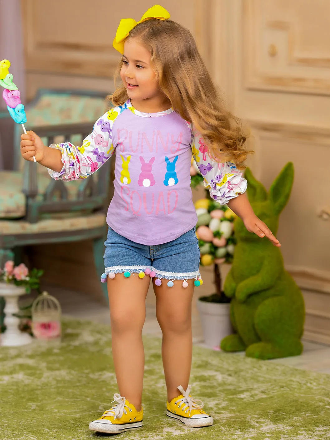 Bunny Squad Ruffled Raglan Top