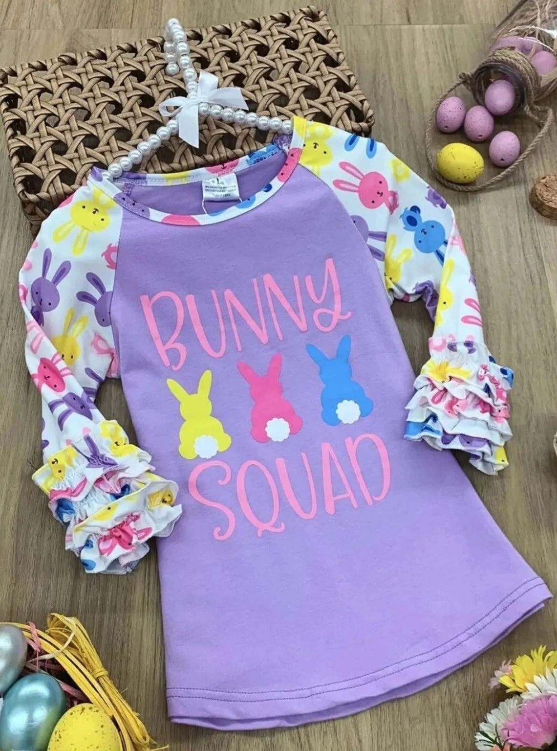 Bunny Squad Ruffled Raglan Top