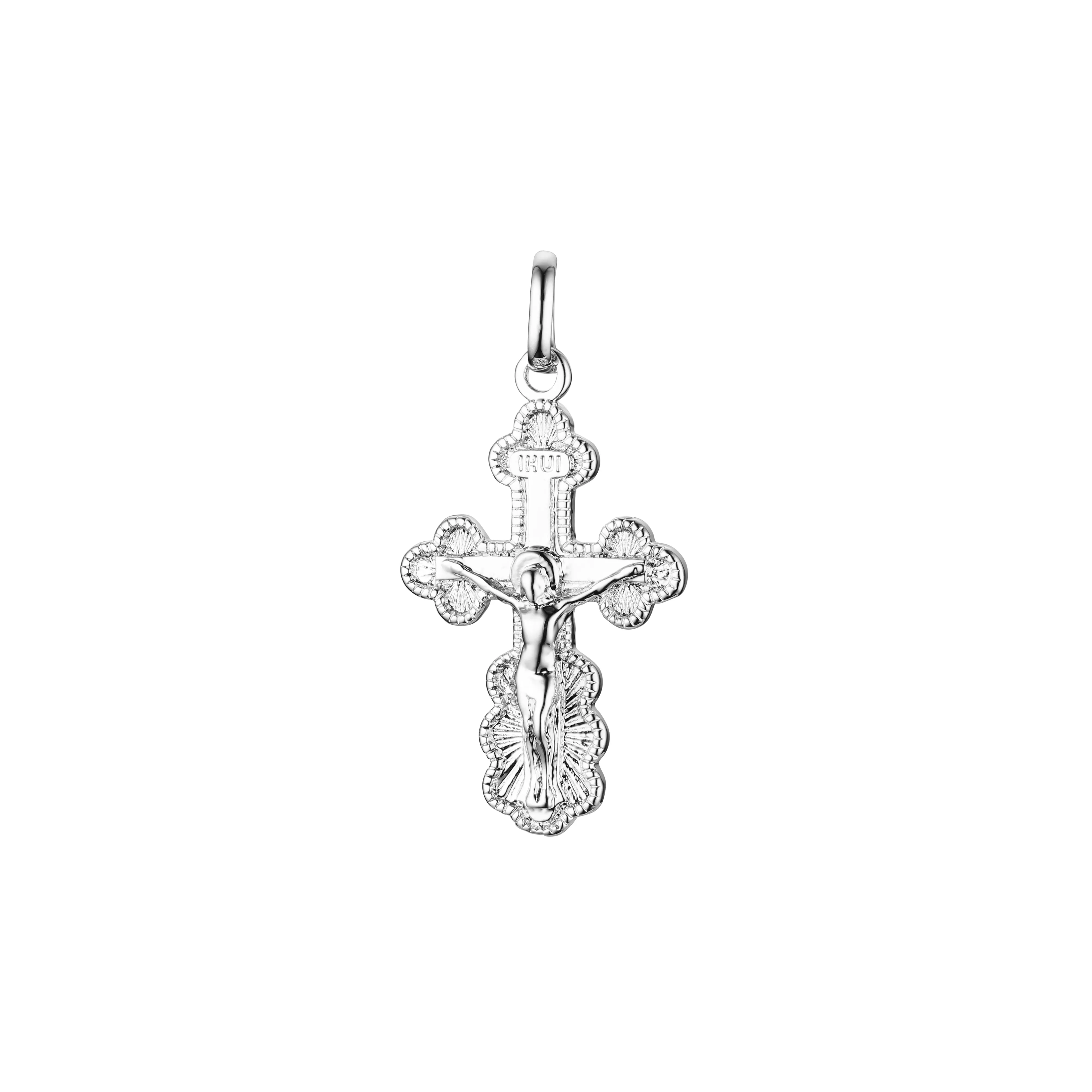 Catholic cross budded pendant in 14K Gold, Rose Gold two tone & White Gold plating colors