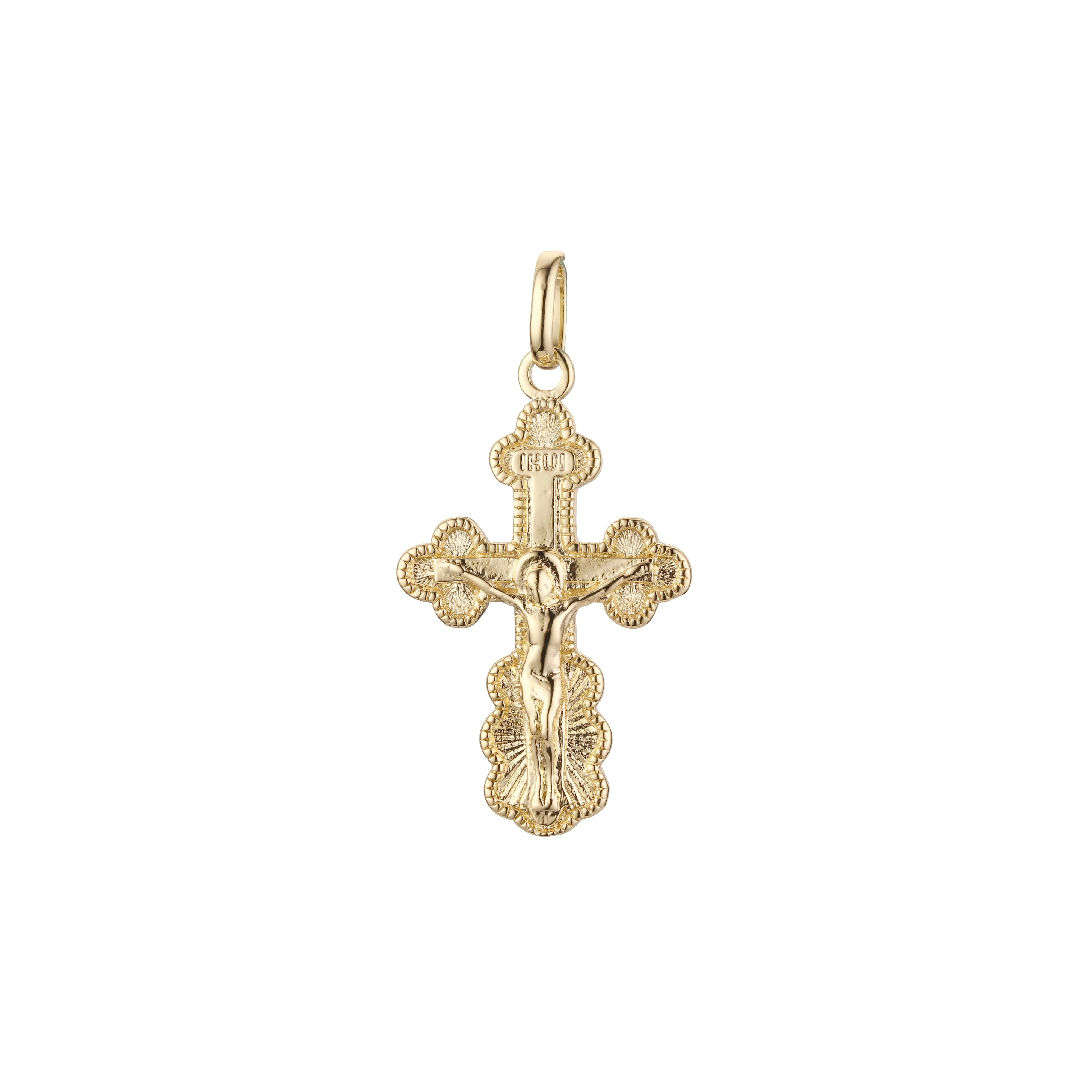 Catholic cross budded pendant in 14K Gold, Rose Gold two tone & White Gold plating colors