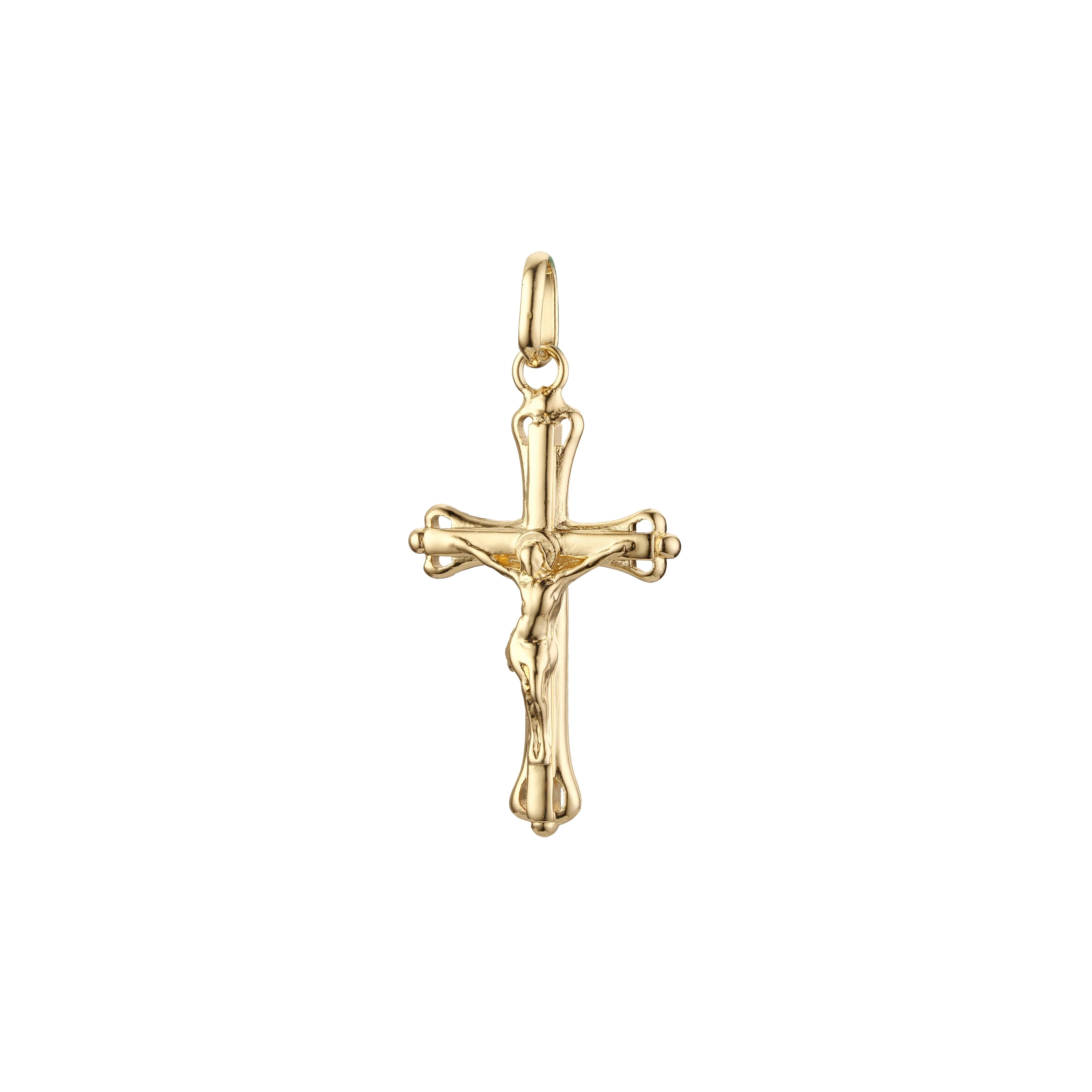 Catholic cross budded pendant in Rose Gold & 14K Gold plating colors