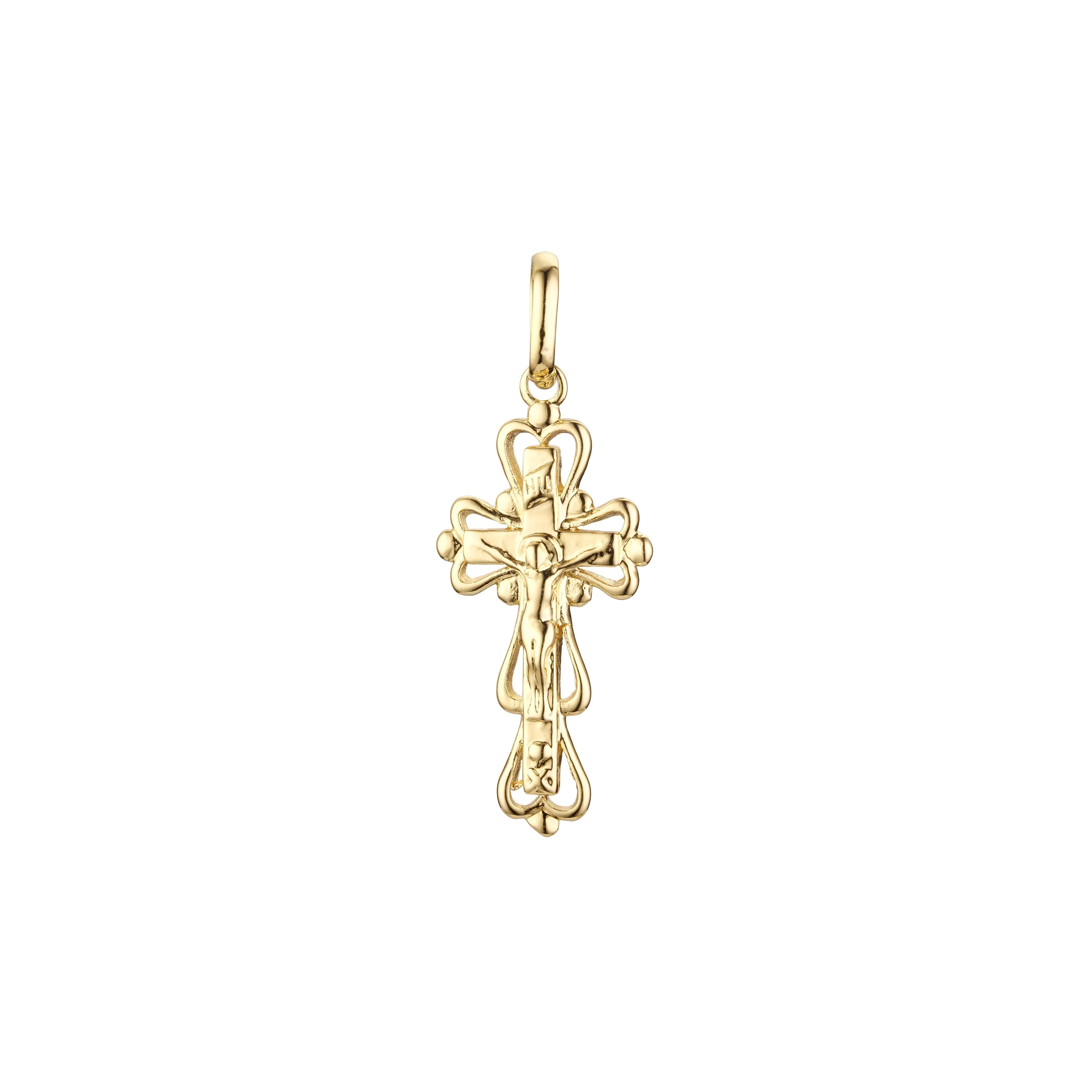 Catholic cross budded pendant in Rose Gold & 14K Gold plating colors