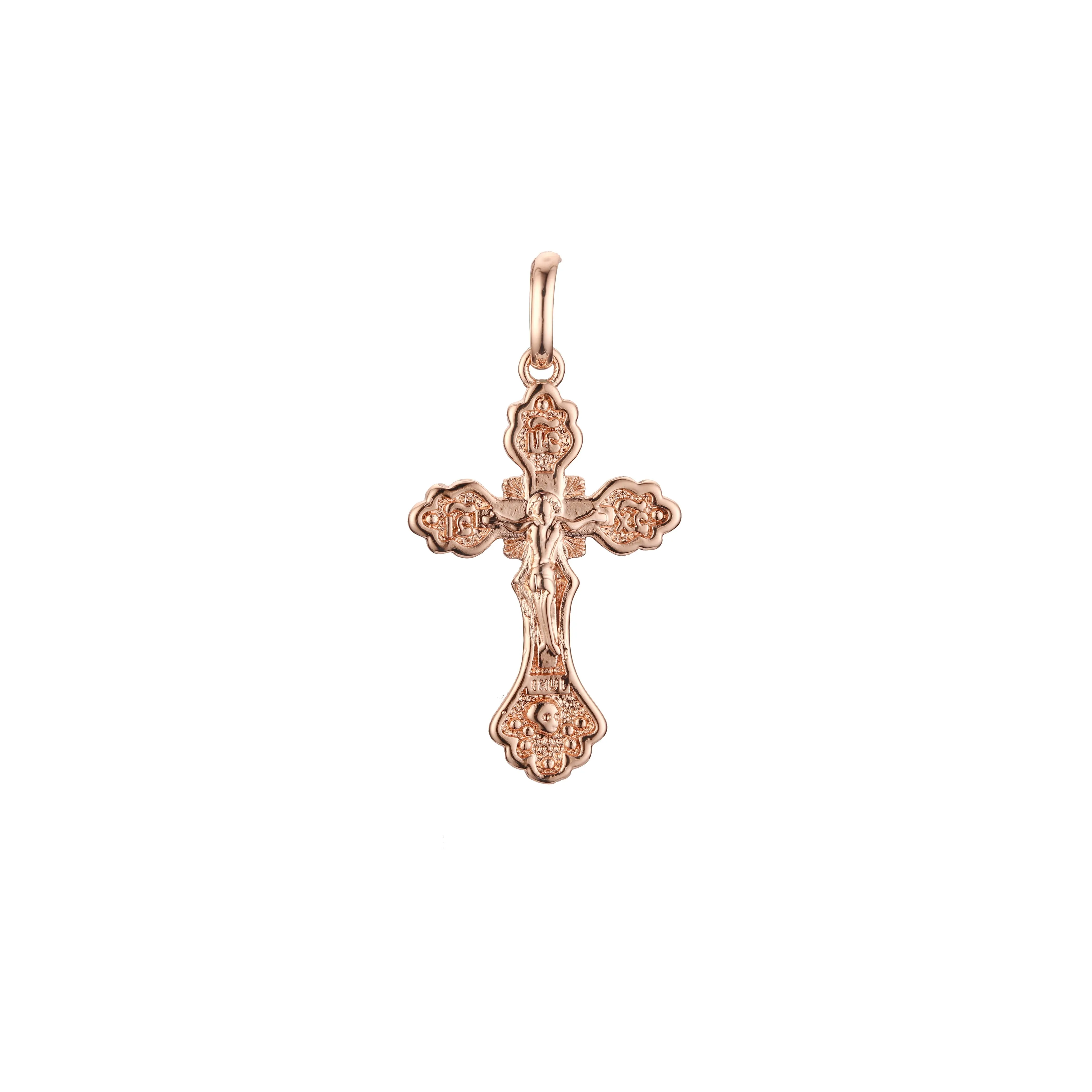 Catholic cross budded pendant in Rose Gold & 14K Gold plating colors