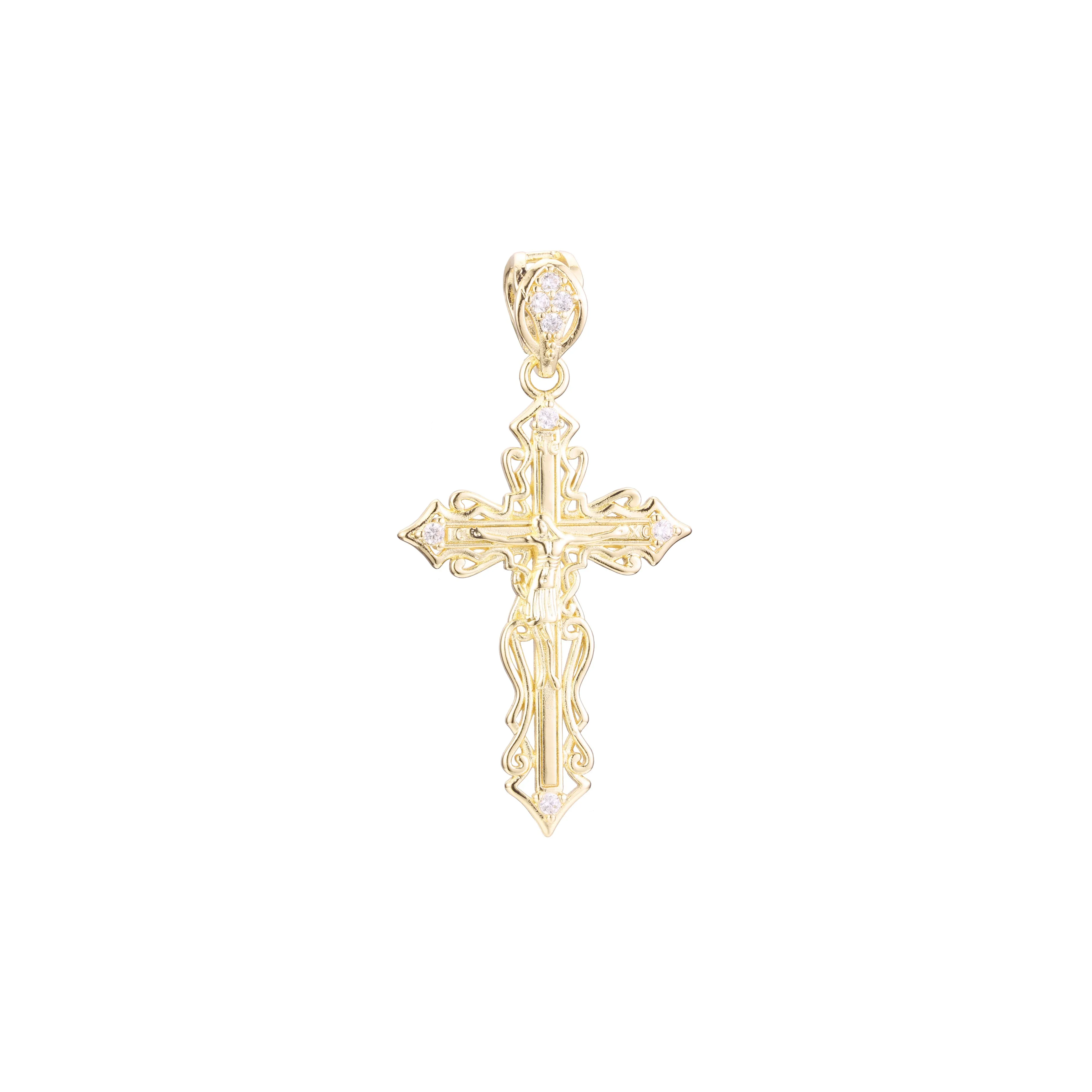 Catholic cross budded pendant in Rose Gold & 14K Gold plating colors