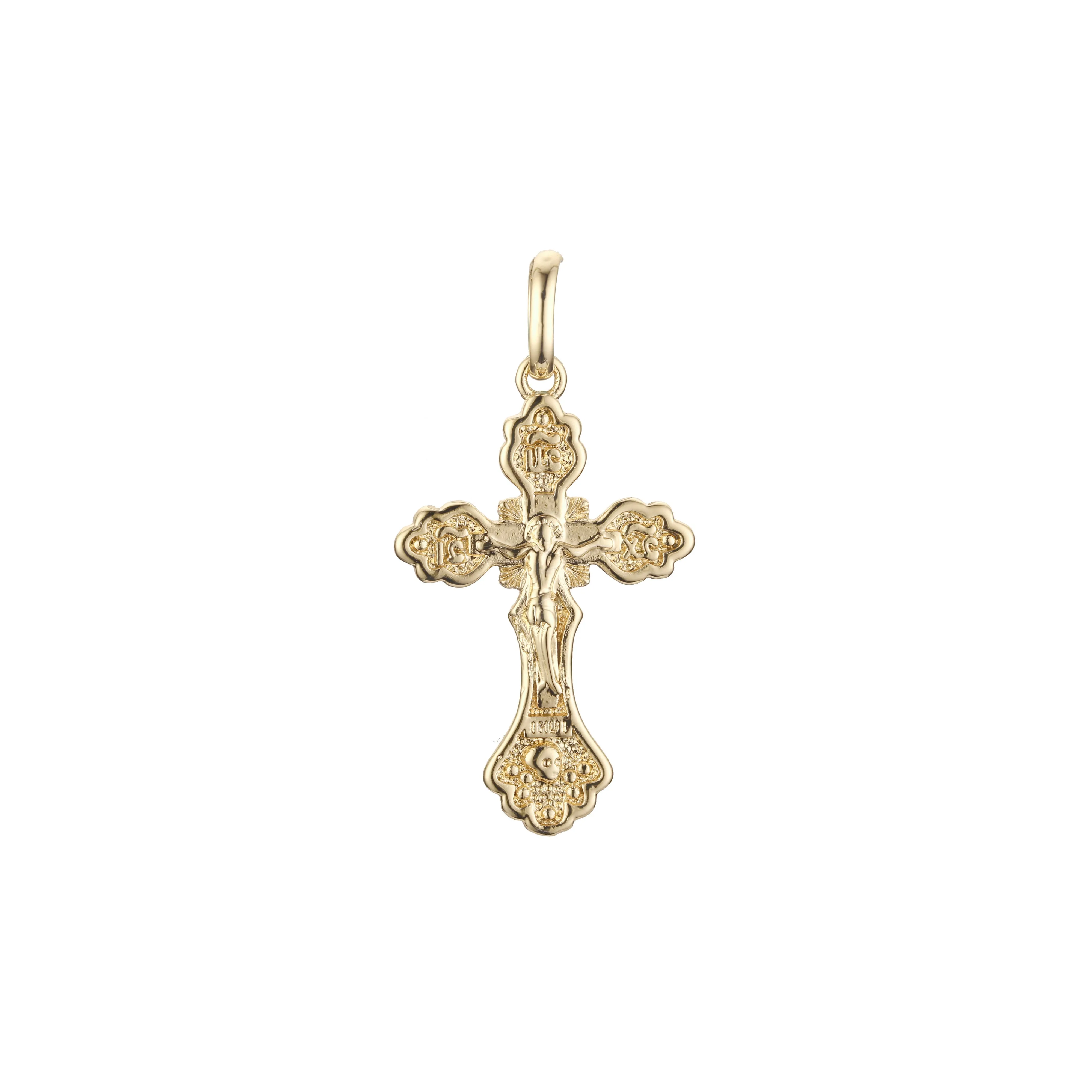 Catholic cross budded pendant in Rose Gold & 14K Gold plating colors