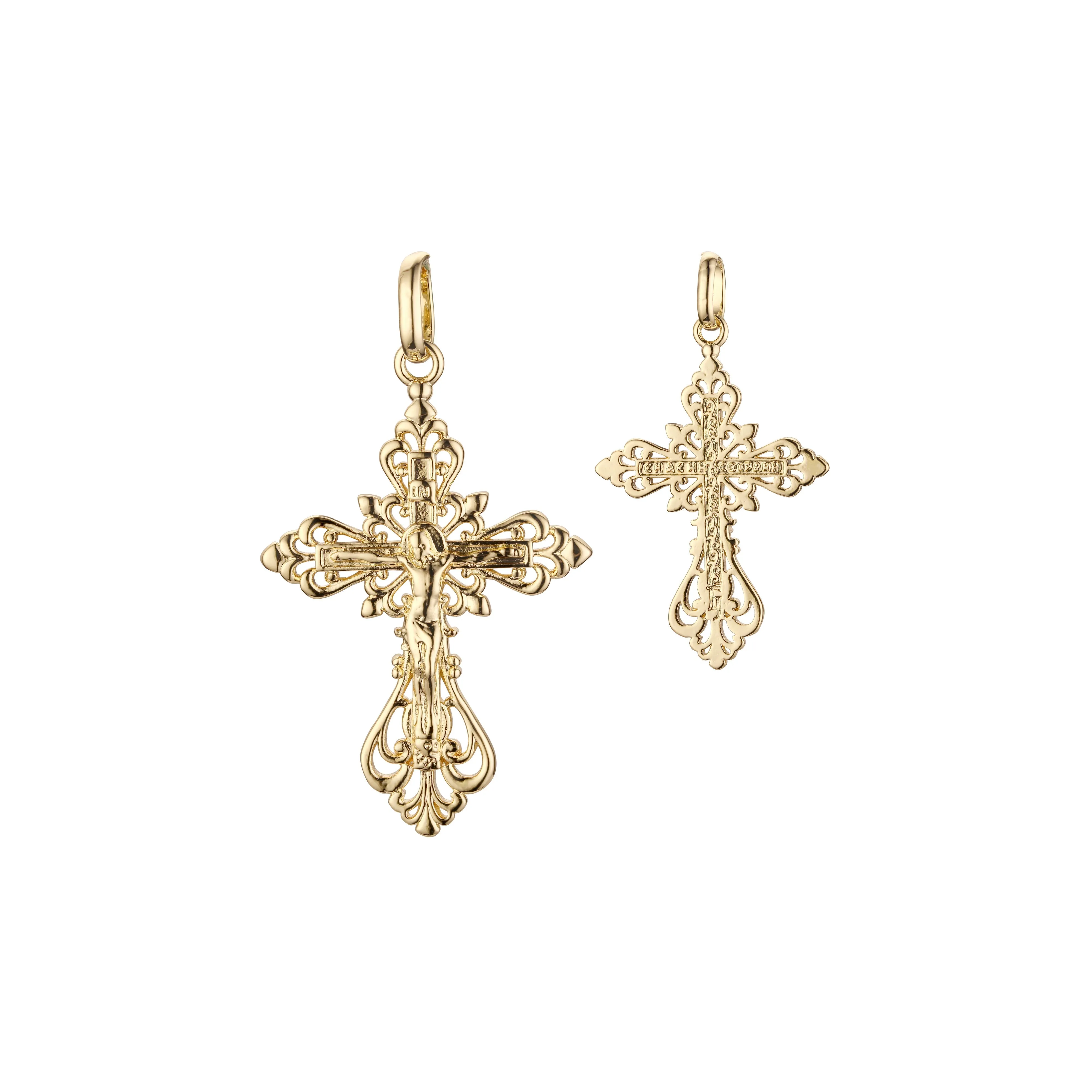 Catholic cross budded pendant in Rose Gold two tone, 14K Gold plating colors