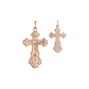 Catholic cross budded pendant in Rose Gold two tone, 14K Gold plating colors