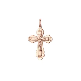 Catholic cross budded pendant in Rose Gold two tone, 14K Gold plating colors