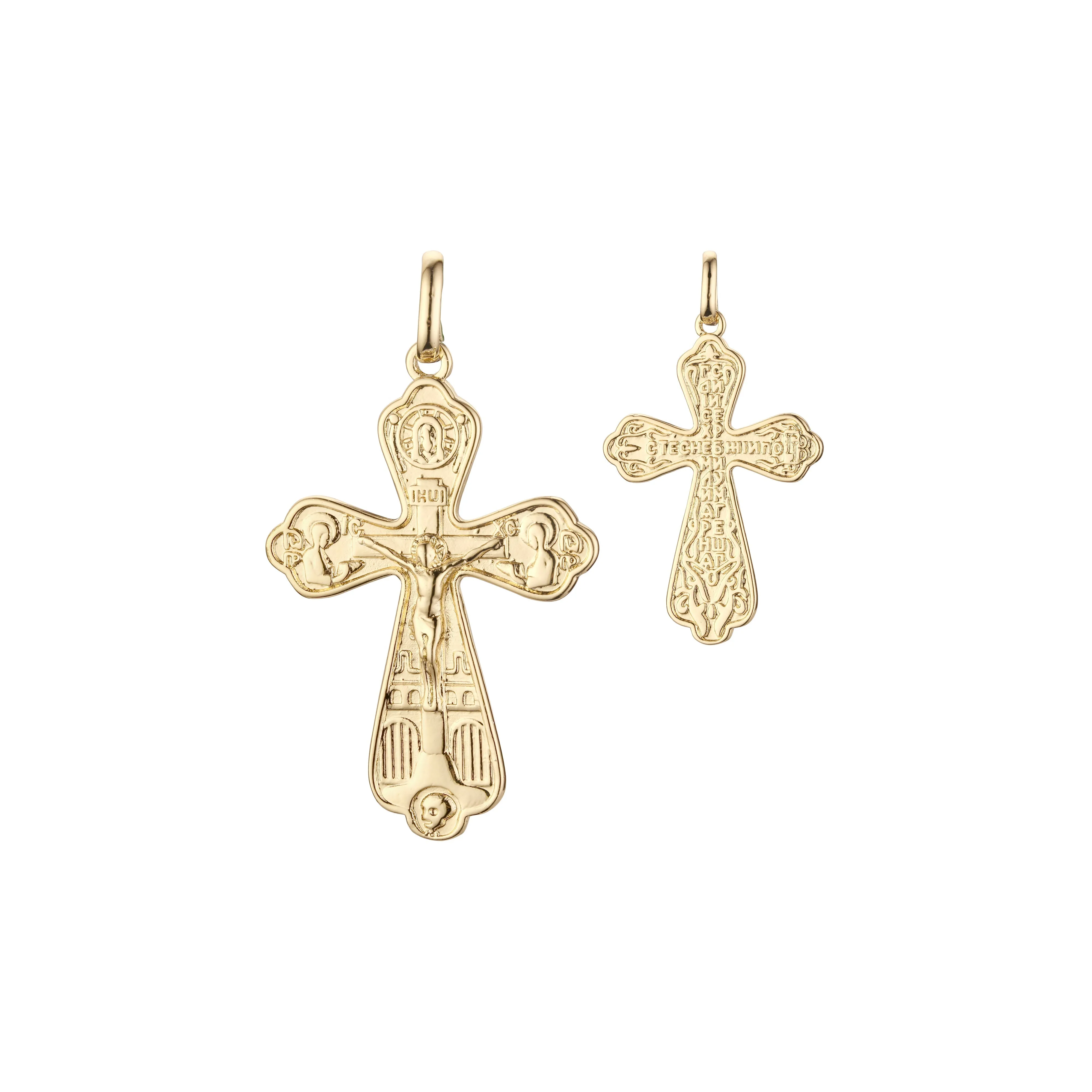 Catholic cross budded pendant in Rose Gold two tone, 14K Gold plating colors