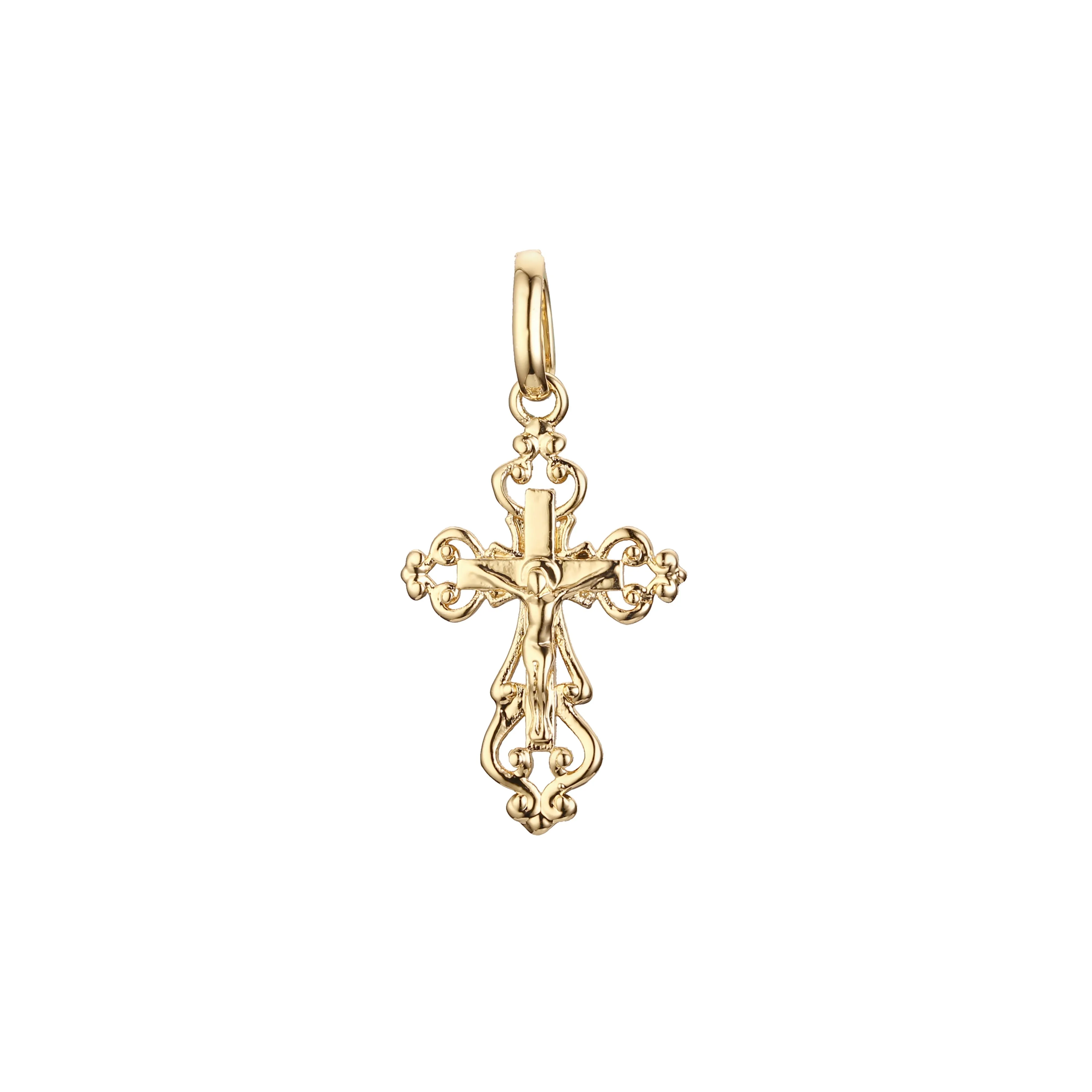 Catholic cross budded pendant in Rose Gold two tone, 14K Gold plating colors