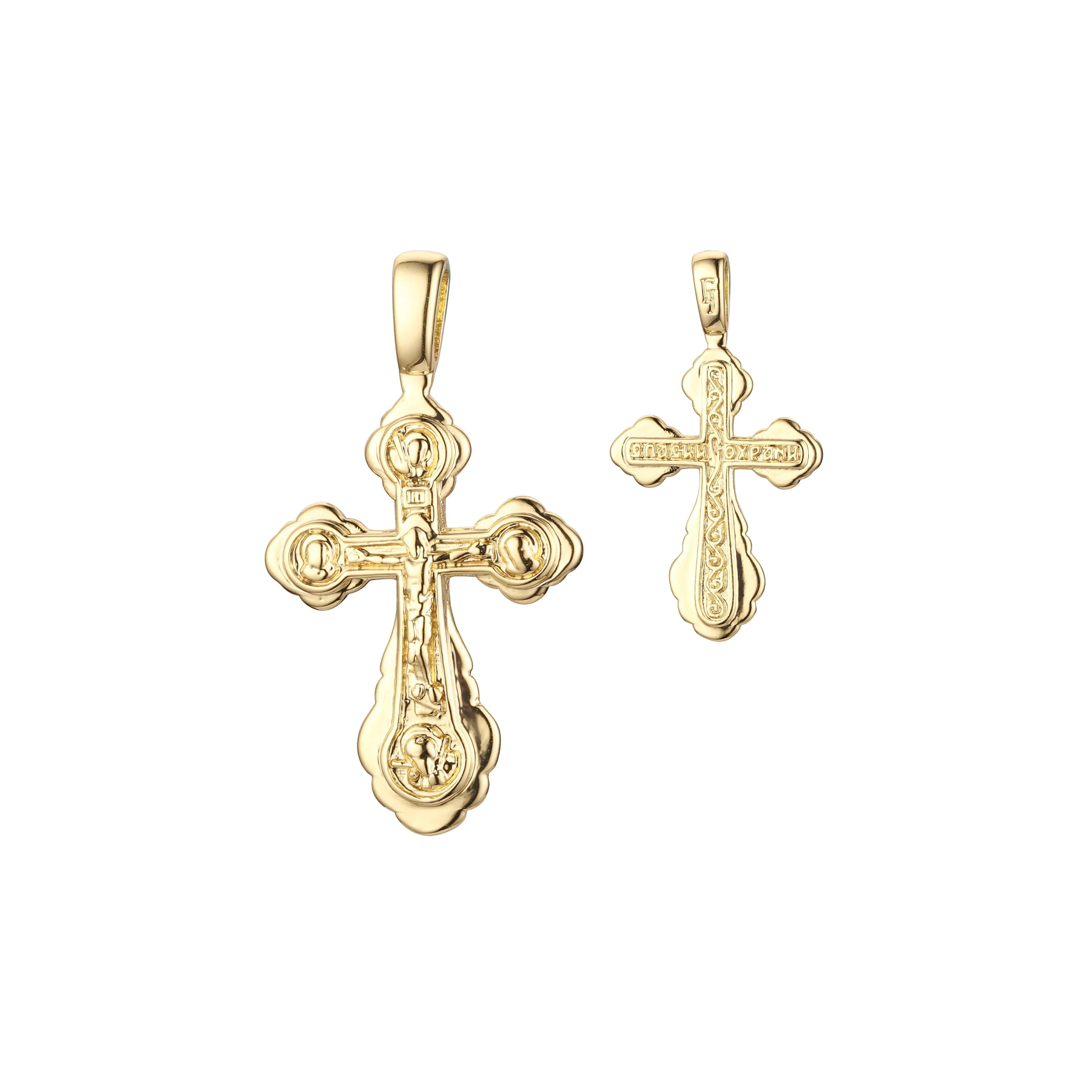 Catholic cross budded pendant in Rose Gold two tone, 14K Gold plating colors