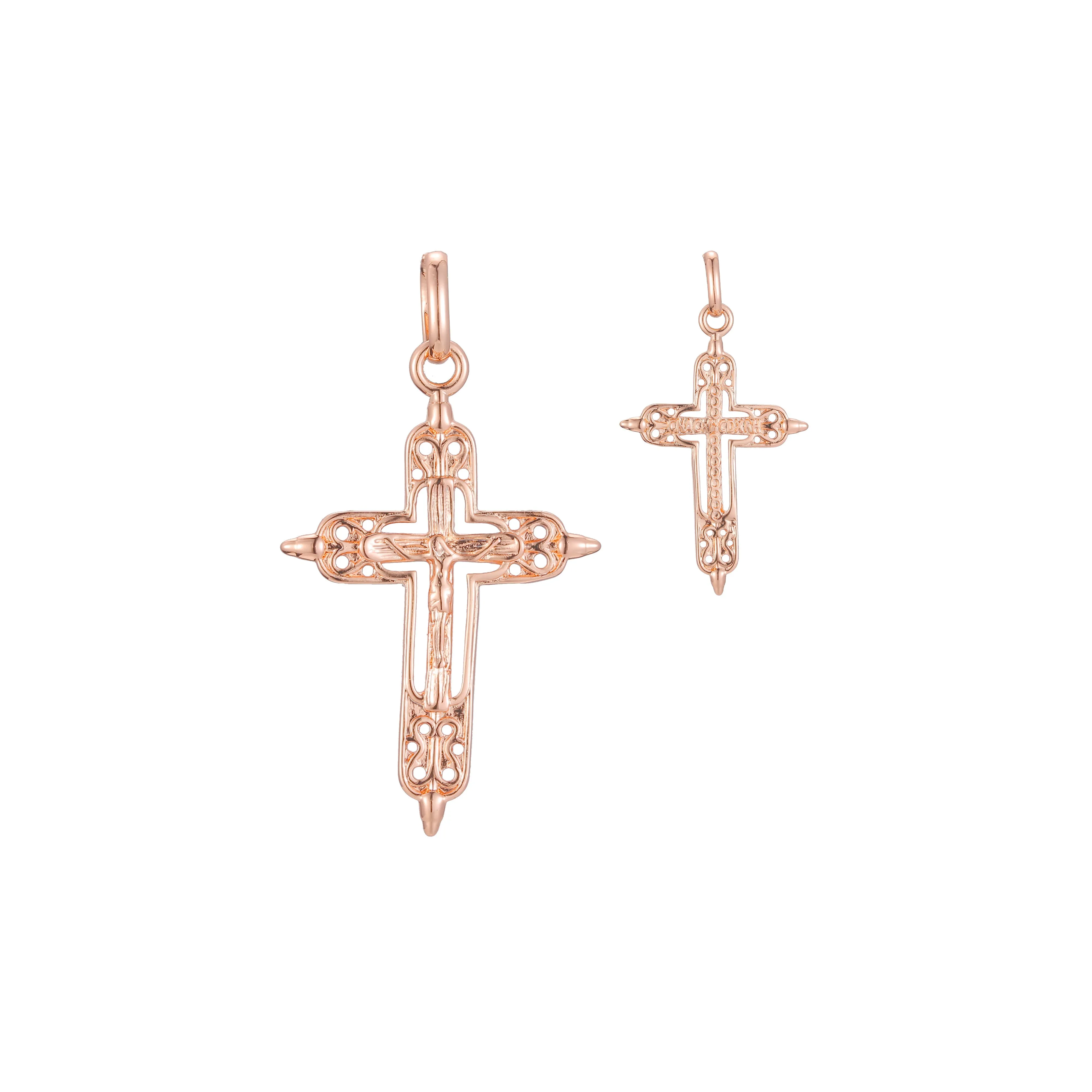 Catholic cross pendant in Rose Gold two tone, 14K Gold plating colors