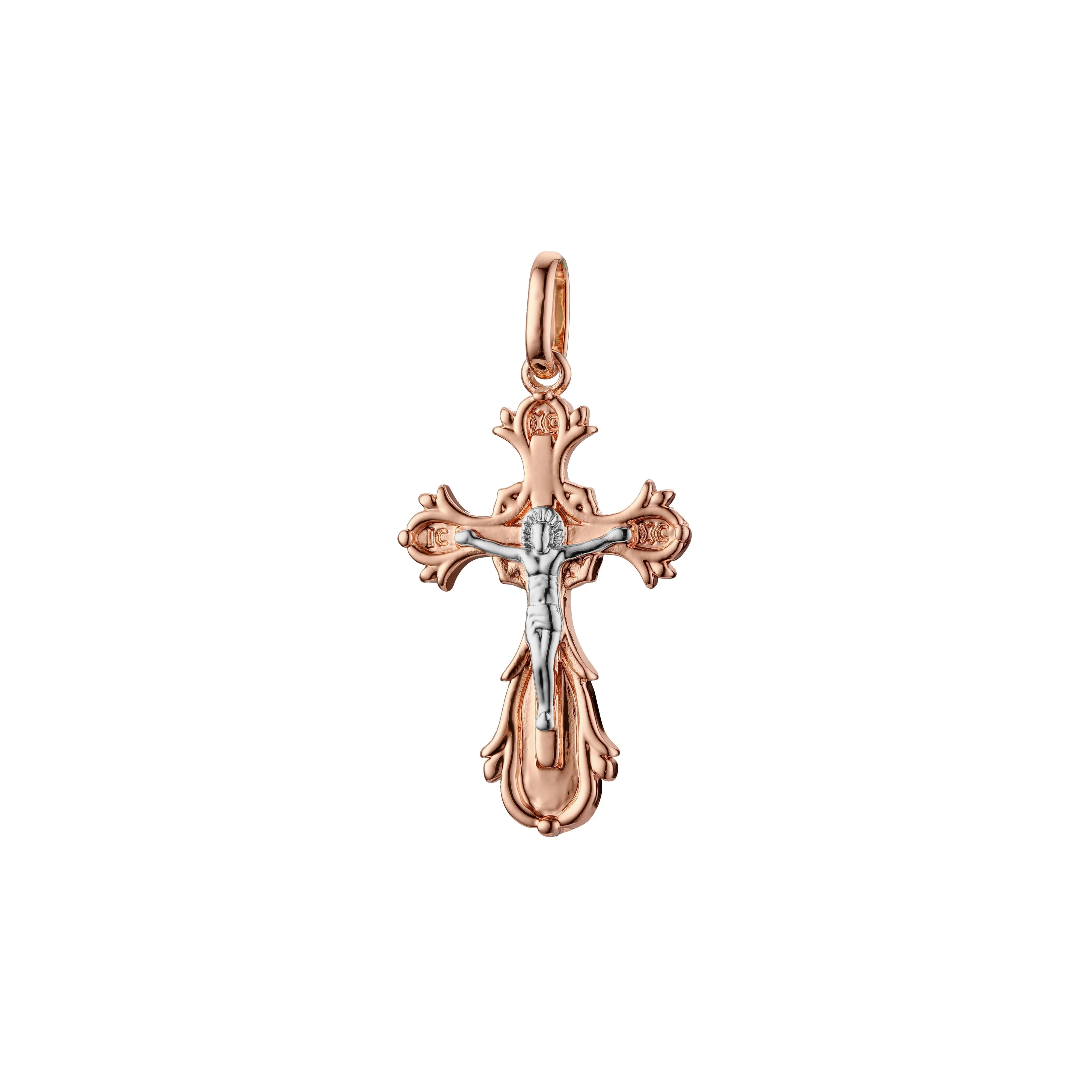 Catholic Maltese Cross pendant in Rose Gold two tone, 14K Gold plating colors