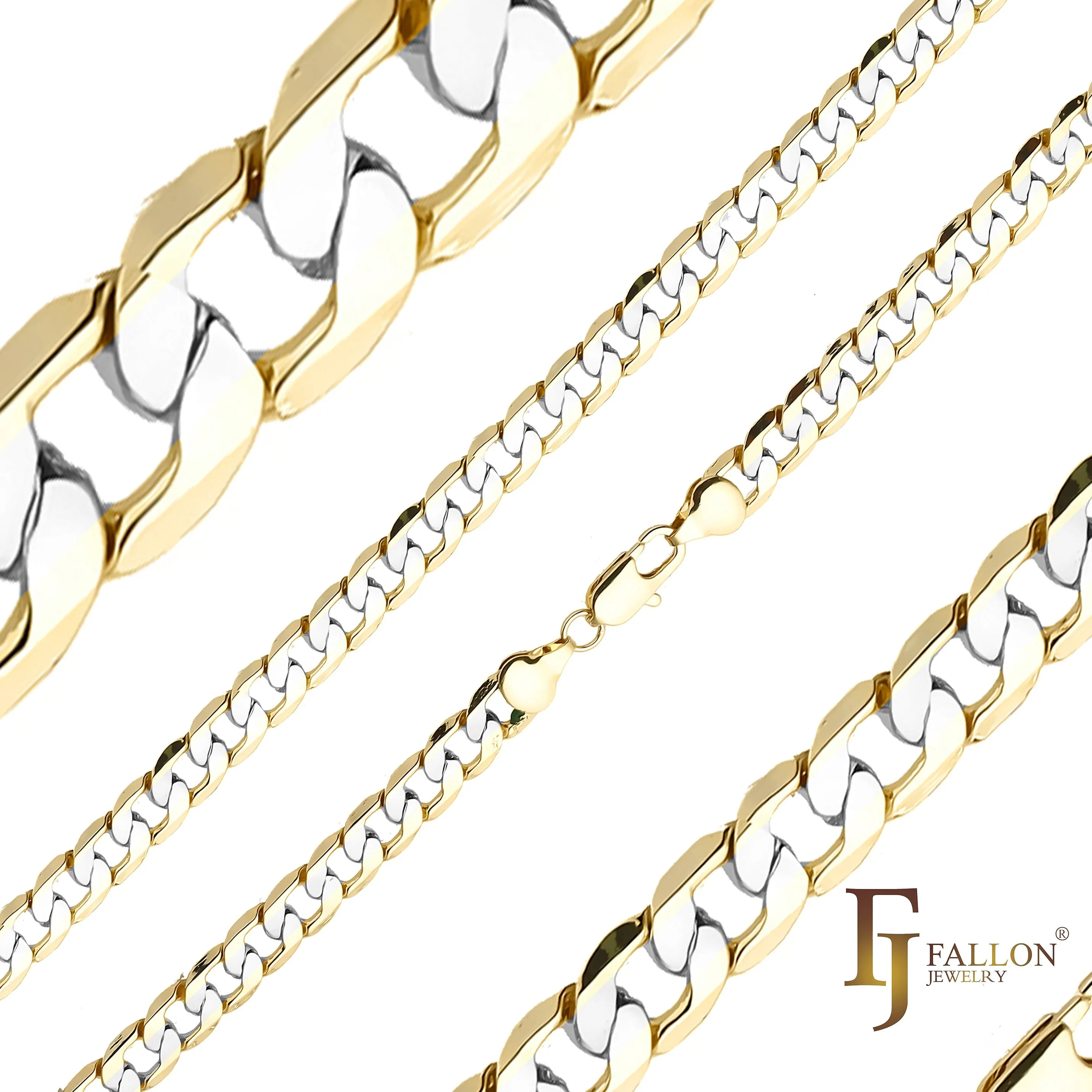 Classic Curb link chains plated in 14K Gold two tone