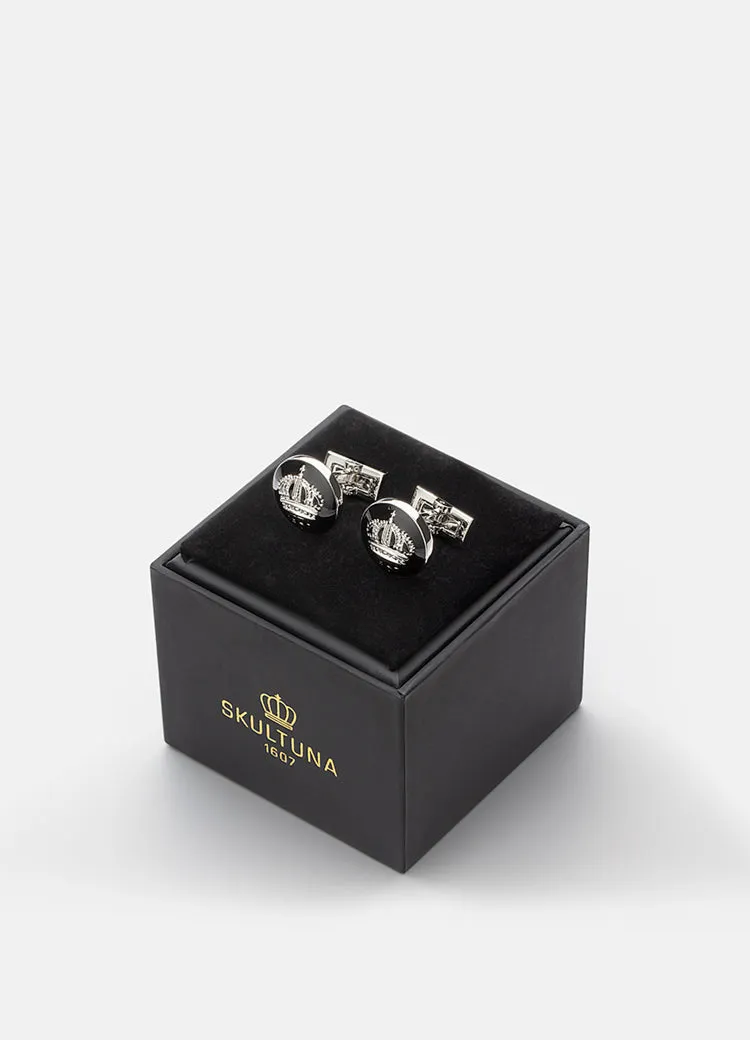 Cufflinks | Skultuna Crown | Silver Plated | Baroque Black