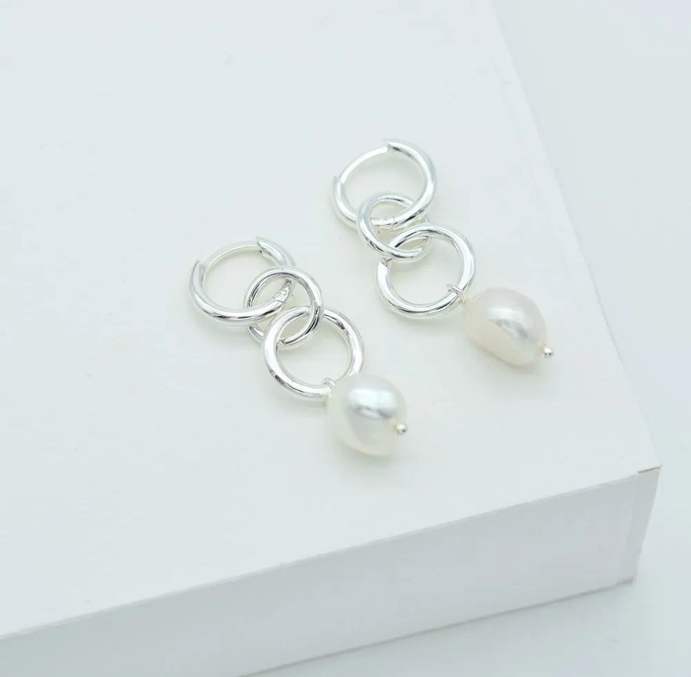 Linda Tahija Kindred Link Baroque Pearl Earrings, Gold or Silver