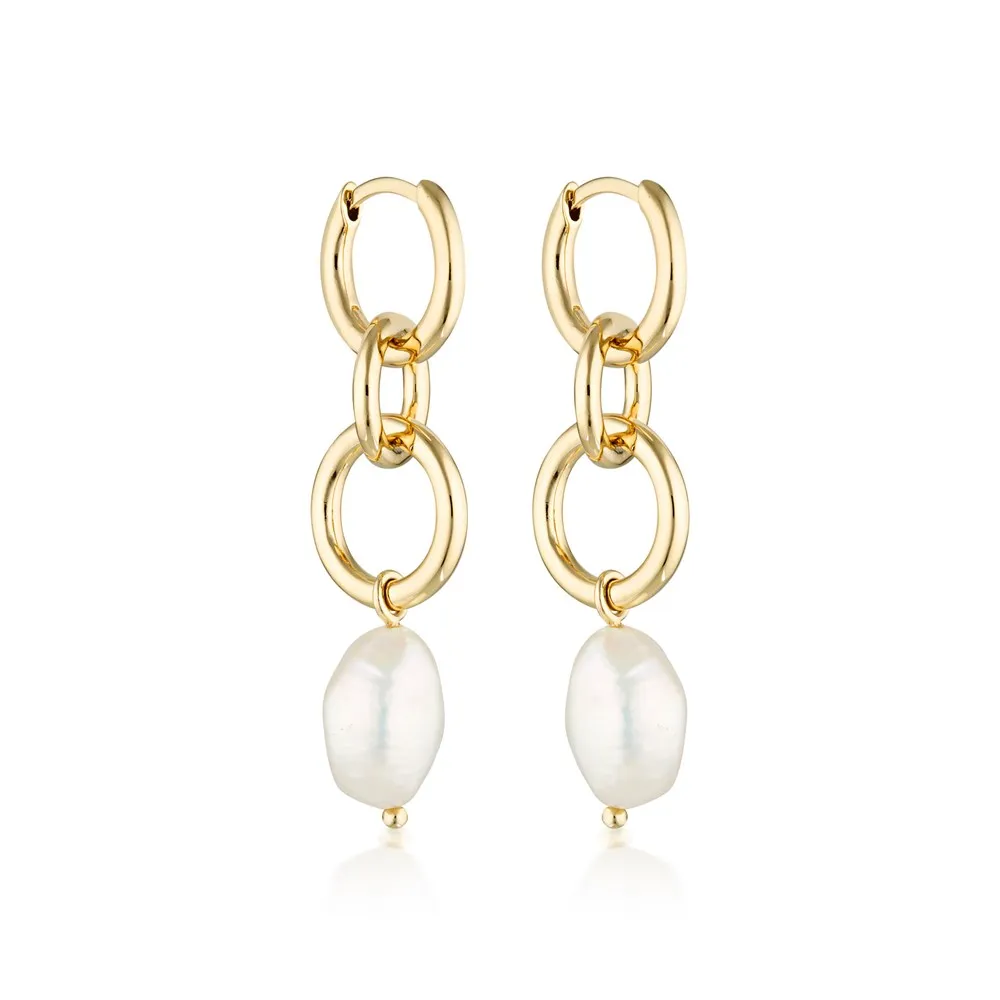 Linda Tahija Kindred Link Baroque Pearl Earrings, Gold or Silver