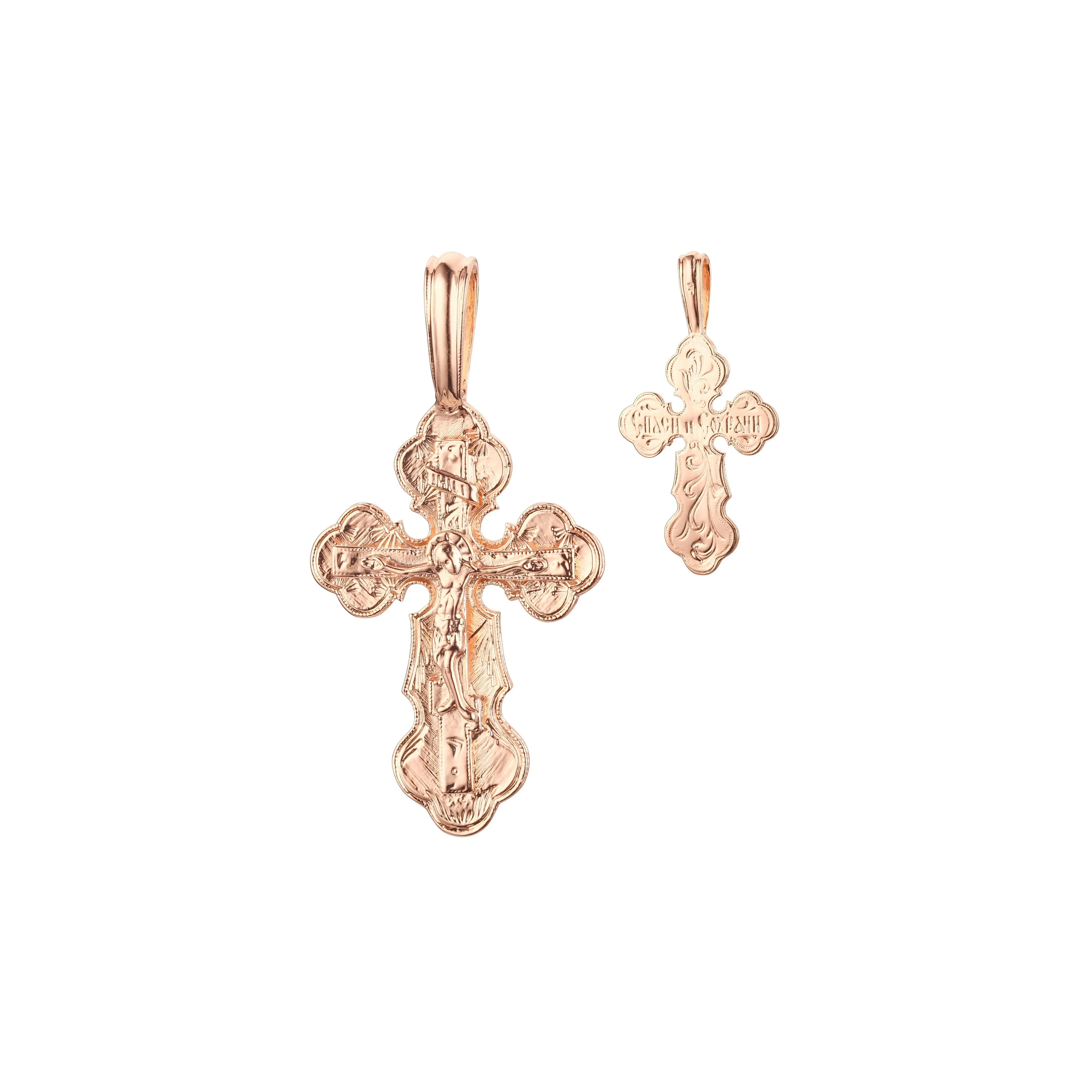 .Orthodox cross budded pendant in Rose Gold, White Gold plating colors