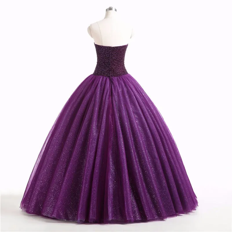 Solvbao Gorgeous Purple Beaded Tulle Ball Gown Sweet 16 Dress, Purple Quinceanera Dress