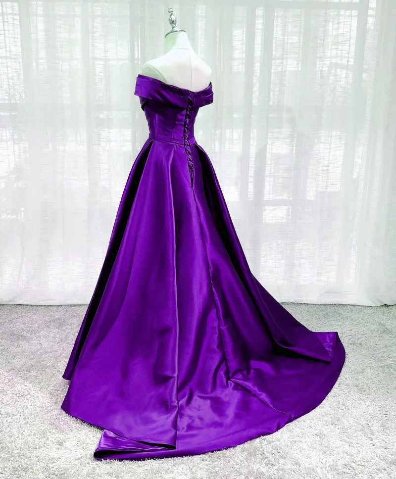 Solvbao Purple Satin Sweetheart Long Party Dress Prom Dress, Off Shoulder Purple Evening Dress