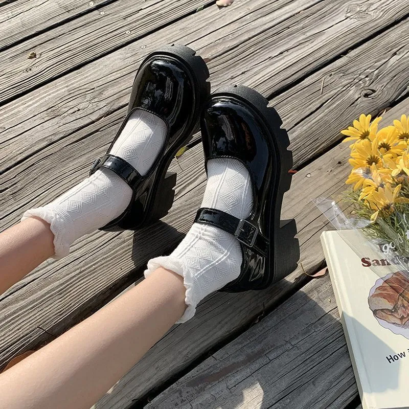 Toleet New Lolita Shoes 2023 Platform Shoes White Black Mary Jane Shoes High Heel Women JK Uniform Leather Shoes College Girls Shoes