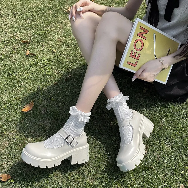 Toleet New Lolita Shoes 2023 Platform Shoes White Black Mary Jane Shoes High Heel Women JK Uniform Leather Shoes College Girls Shoes