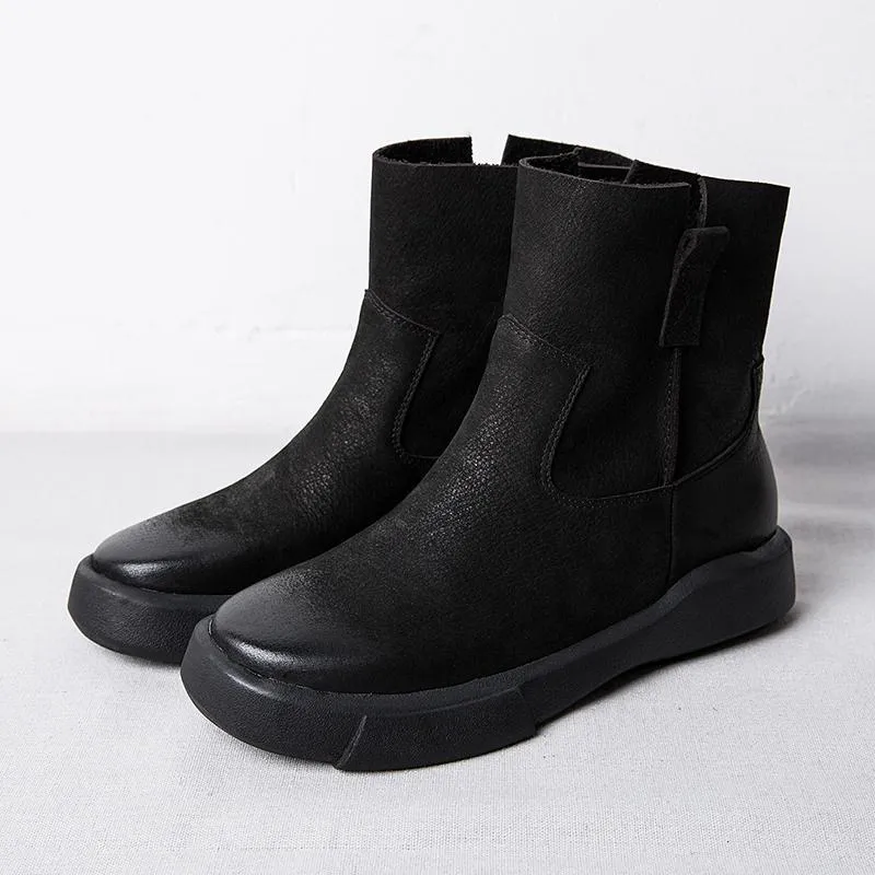 Waxing Leather Short Boots for Winter Side Zipper Chelsea Boots Black/Coffee