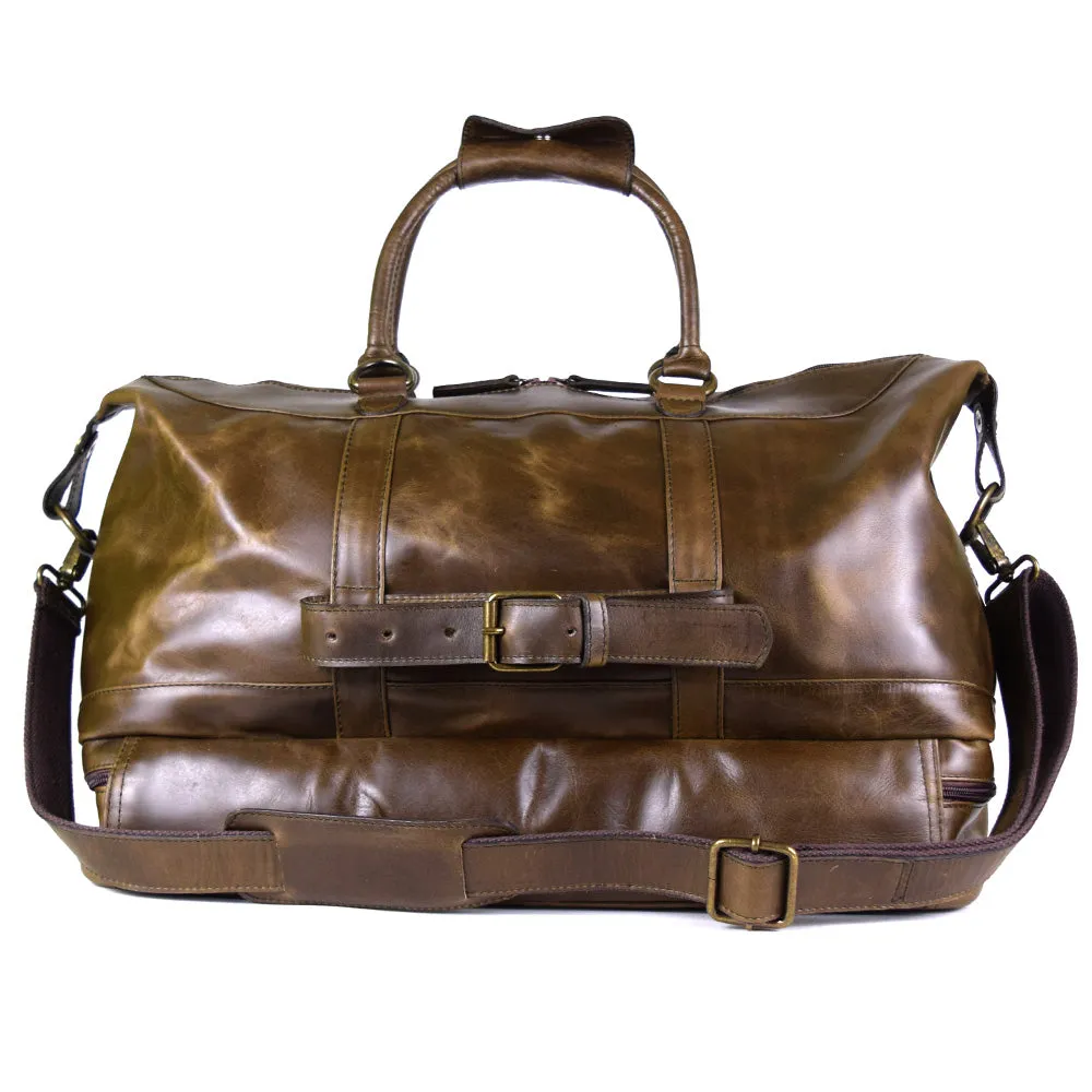 Weekender Bag with shoe compartment in Chocolate color Leather - Professional Players Favorite