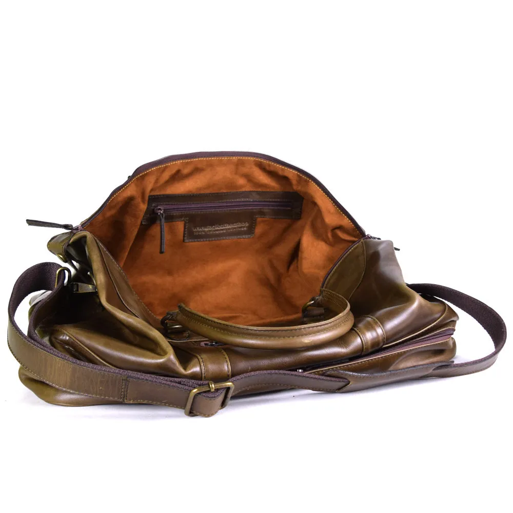 Weekender Bag with shoe compartment in Chocolate color Leather - Professional Players Favorite