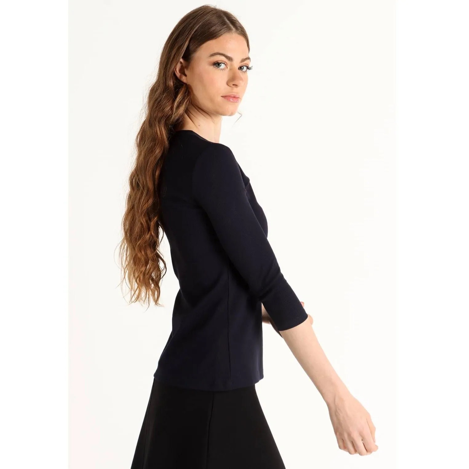 Women's 3/4 Sleeve Ribbed Henley Top